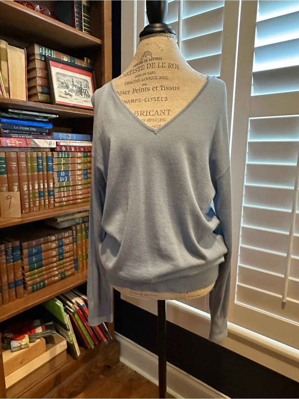 Calvin Klein Light Blue Cotton/Viscose Blend V-Neck Sweater